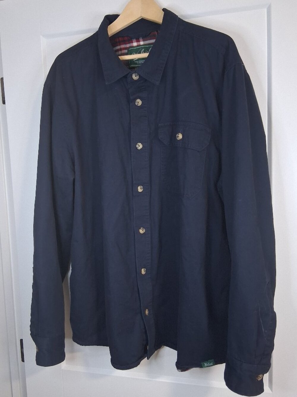 Woolrich Green Label Men’s XXL Button Up Shirt Navy Plaid Lined Long Sleeve